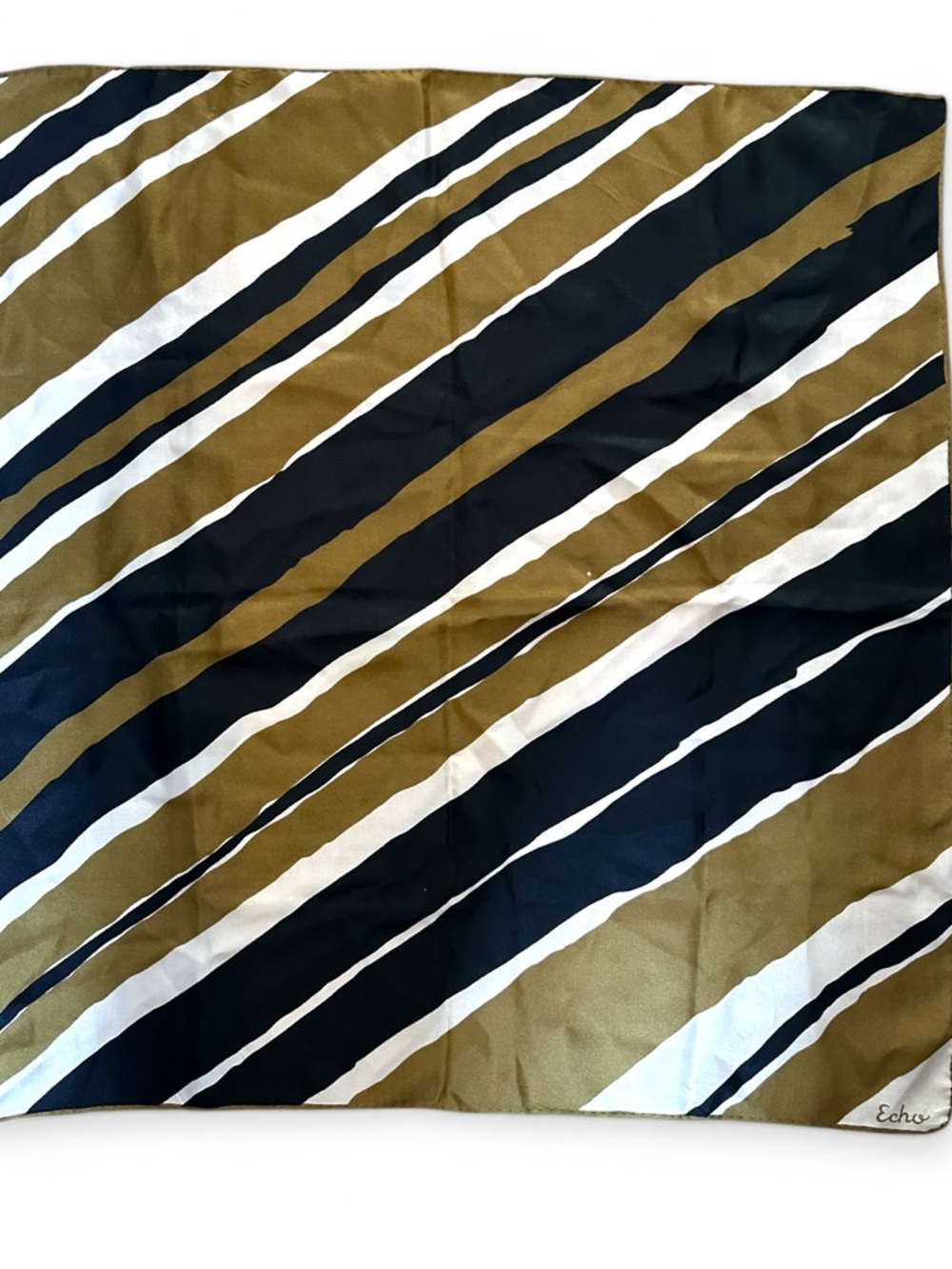 Vintage ECHO Scarf Brown Geographic Striped Silk